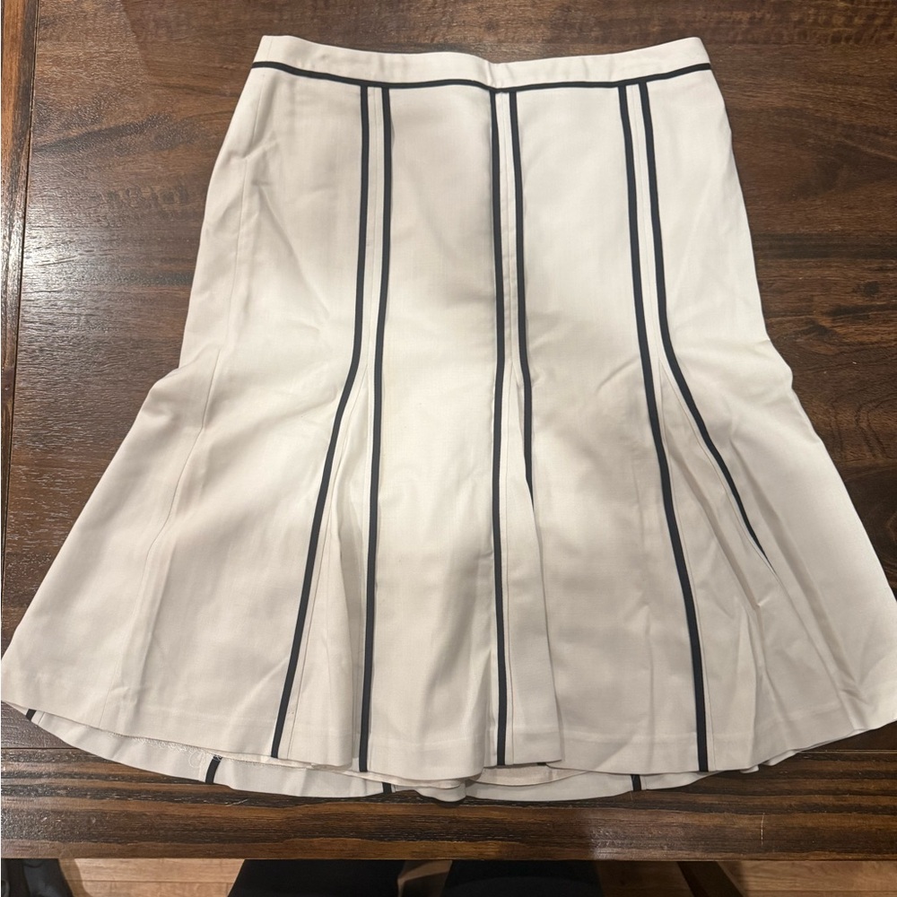 LOFT Cream A-Line Skirt with Black Stripes
